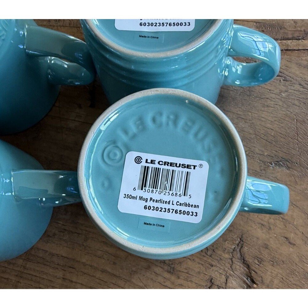 Le Creuset Stoneware London 12 oz 350 ml Mugs Set of 4 Pearlized Caribbean NEW - Picture 8 of 8